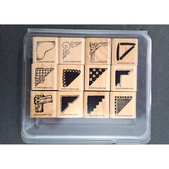 Stampin Up Creative Corners Rubber Stamp Set Of 12 With Original Case Scrapbook - Picture 2 of 3